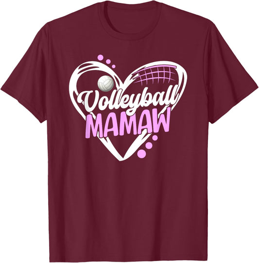 Volleyball Mamaw Heart Mamaw Of A Volleyball Player Mamaw T-Shirt - T-Shirt | Maroon