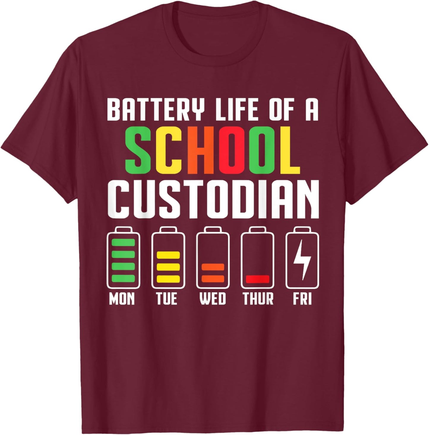 School Custodian Battery Life School Janitor T-Shirt - T-Shirt | Maroon