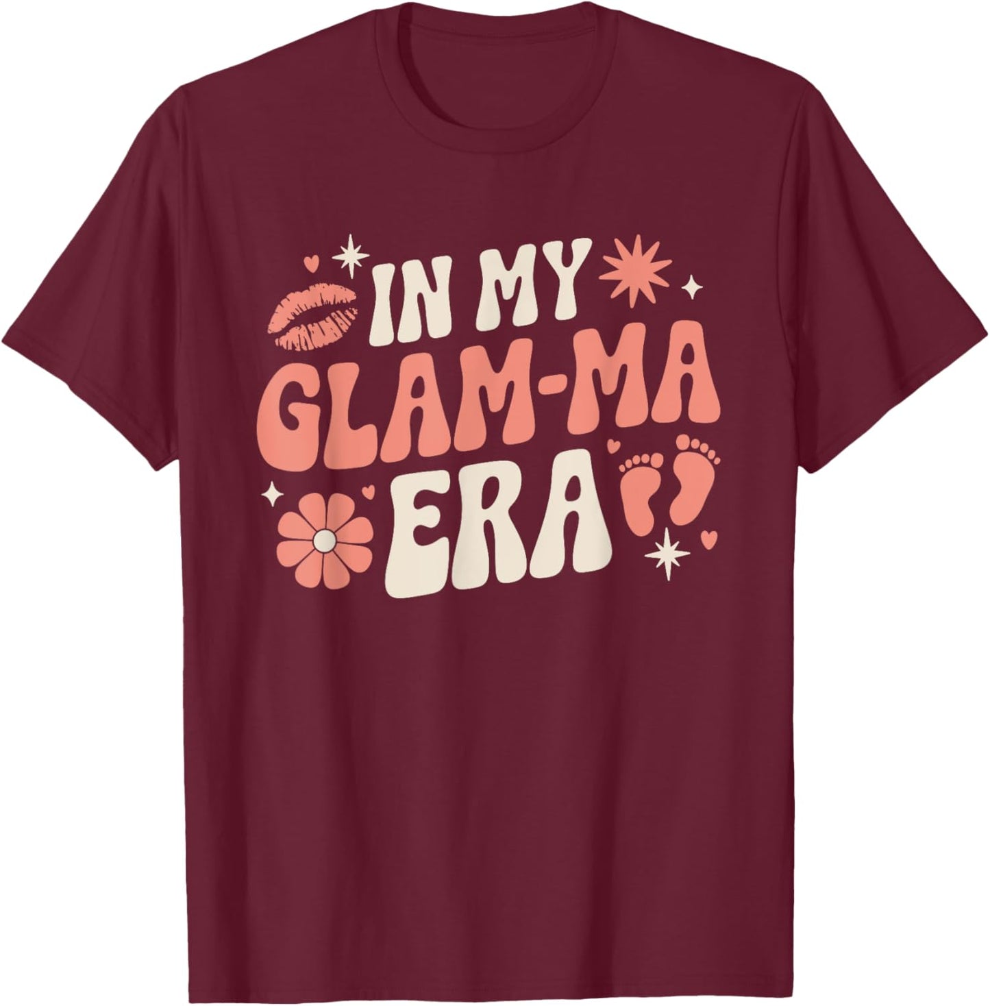 Retro In My Glam-Ma Era Funny Grandma Baby Announcement T-Shirt - T-Shirt | Maroon