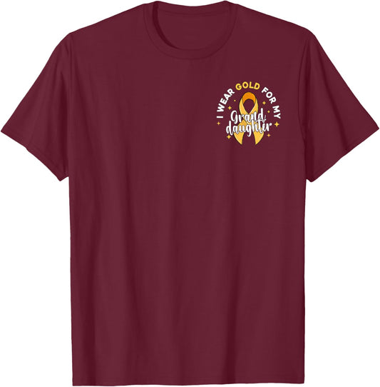 I Wear Gold For My Granddaughter Pocket Childhood Cancer T-Shirt - T-Shirt | Maroon