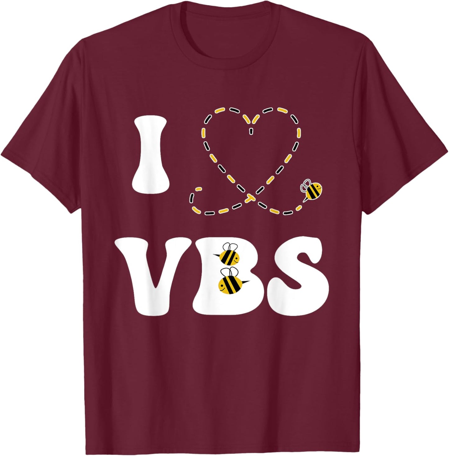 I Love VBS 2025 Vacation Bible School Bumble Bee VBS Team T-Shirt - T-Shirt | Maroon