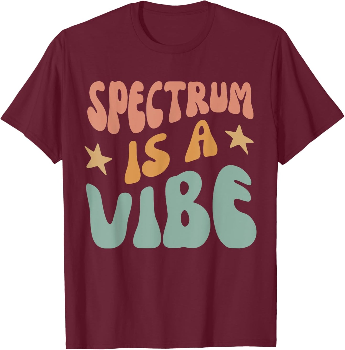 Spectrum Is A Vibe Black Small Modern Classic Short Sleeve Polyester 100% Cotton Blend All Seasons Family, All Ages T-Shirt - T-Shirt | Maroon