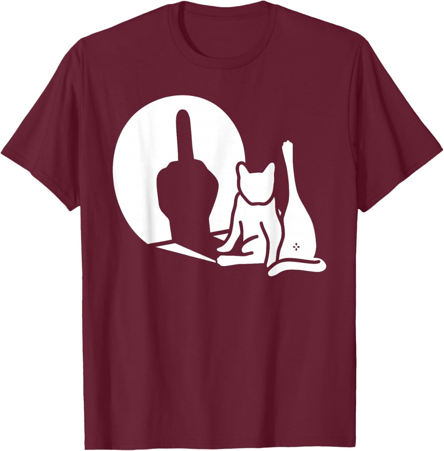 Cat Shadow Funny Middle Finger Gesture T-Shirt - T-Shirt | Maroon