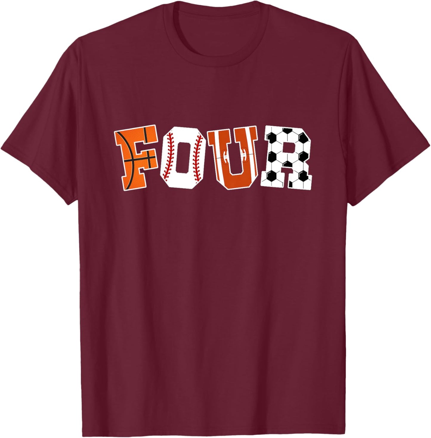 Kids 4th Birthday Sports Birthday Party 4 Year Old Boy T-Shirt - T-Shirt | Maroon