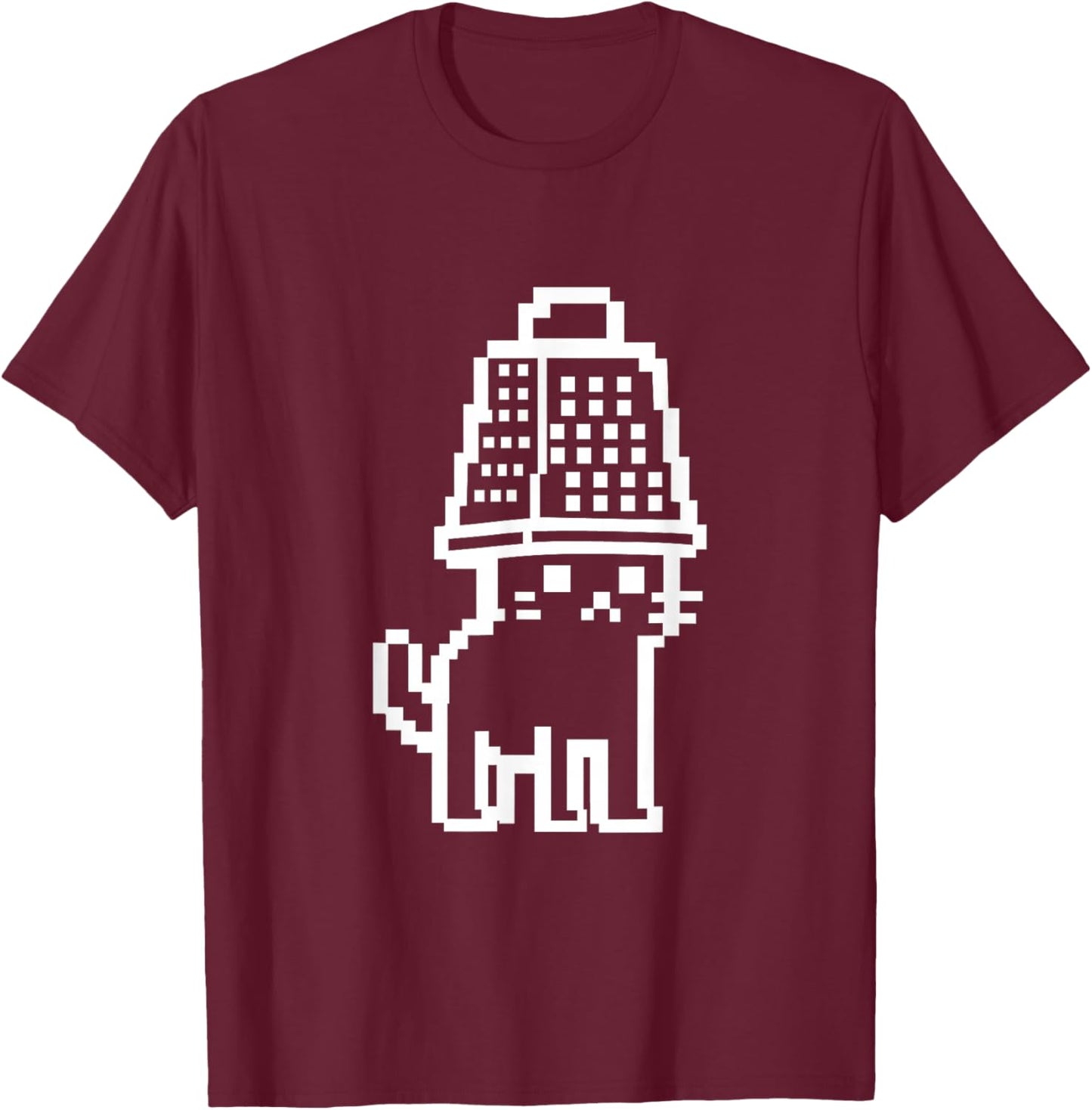 Cute Pixel Cat with Cheese Grater Illustration T-Shirt - T-Shirt | Maroon
