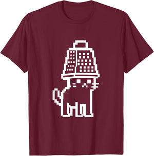 Cute Pixel Cat with Cheese Grater Illustration T-Shirt - T-Shirt | Maroon