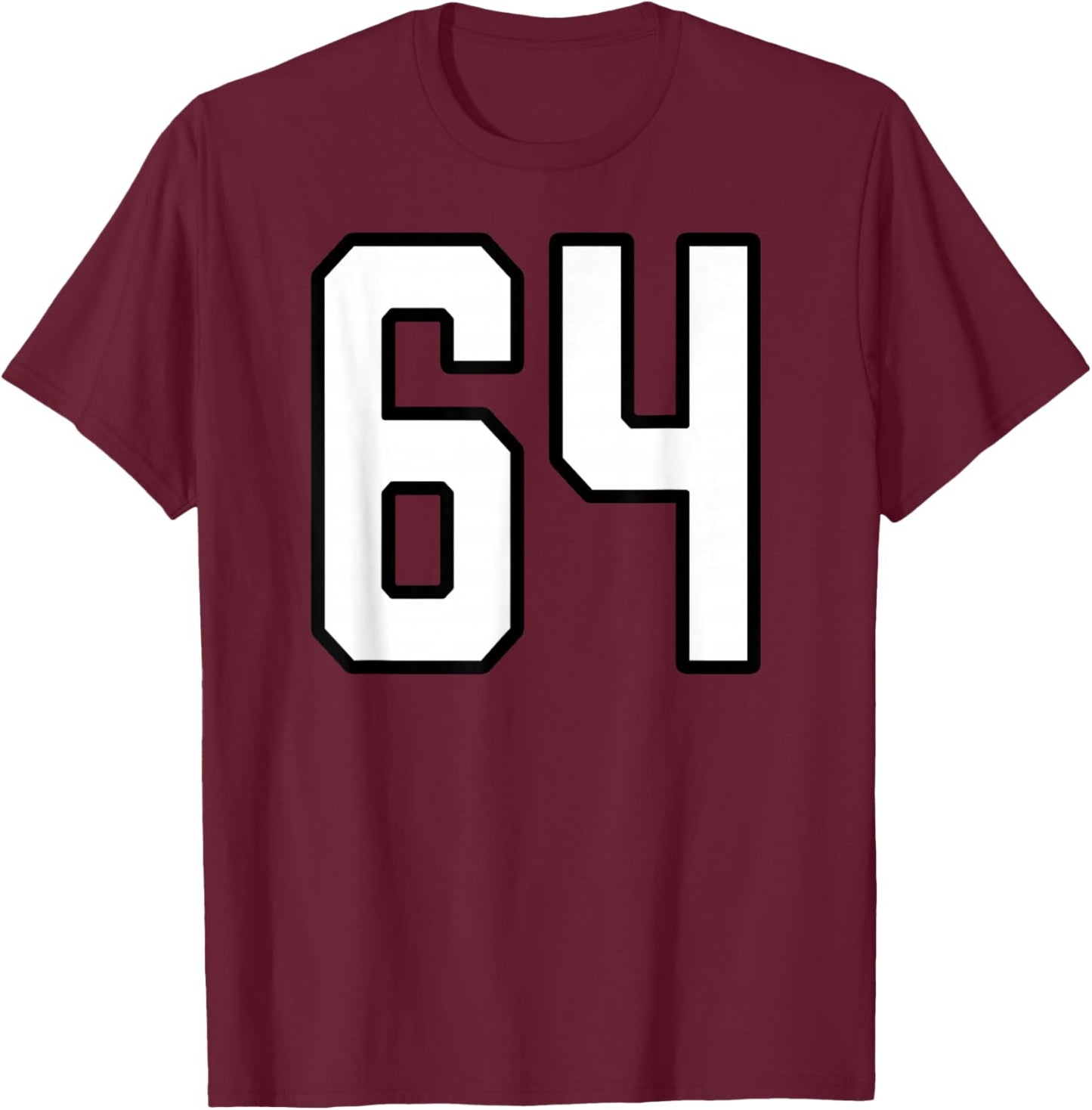 White and Black Sports Number 64 Jersey Uniform Player T-Shirt - T-Shirt | Maroon