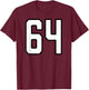 White and Black Sports Number 64 Jersey Uniform Player T-Shirt - T-Shirt | Maroon