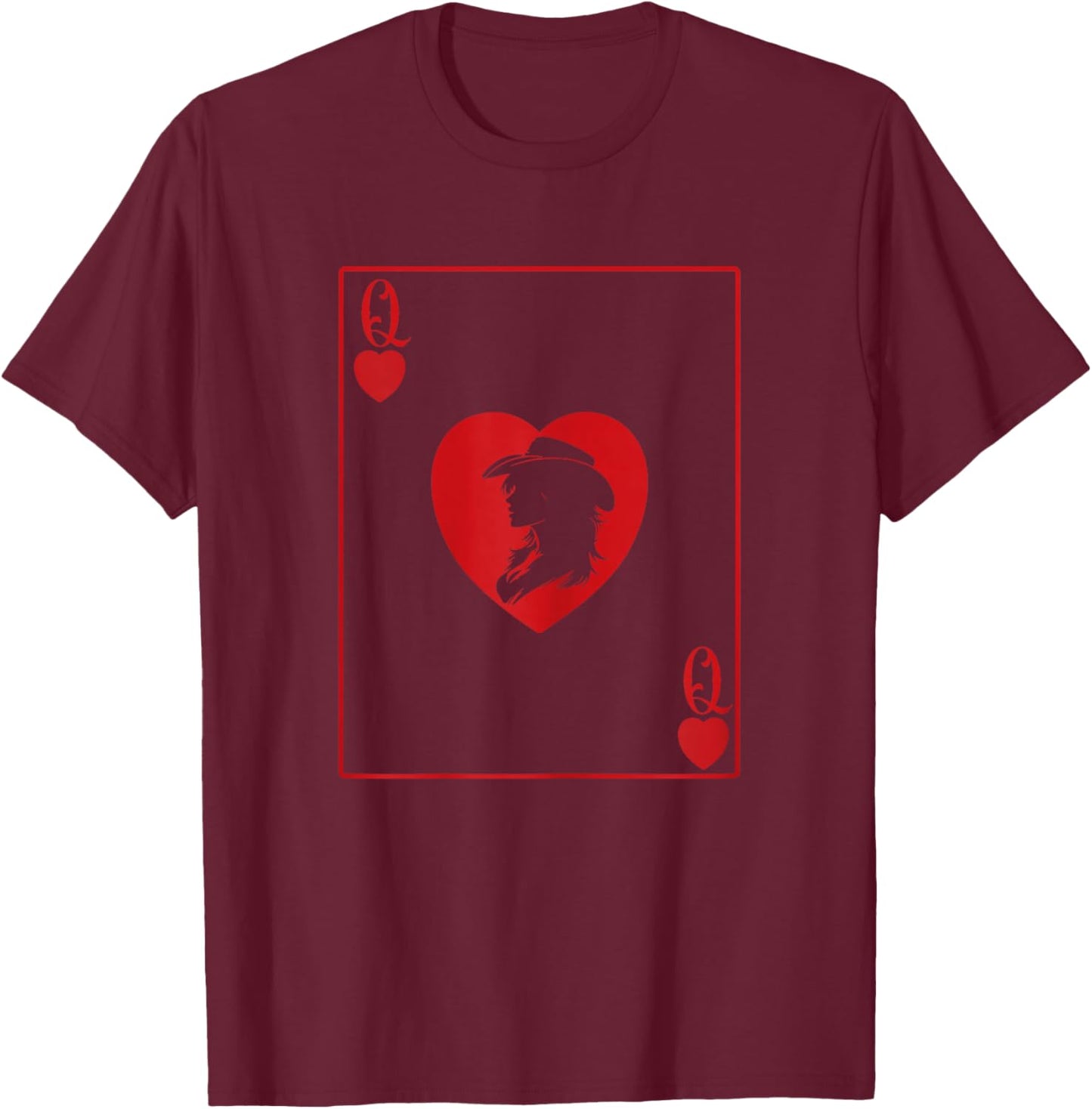 Western Queen of Hearts Cowgirl Poker Playing Card T-Shirt - T-Shirt | Maroon