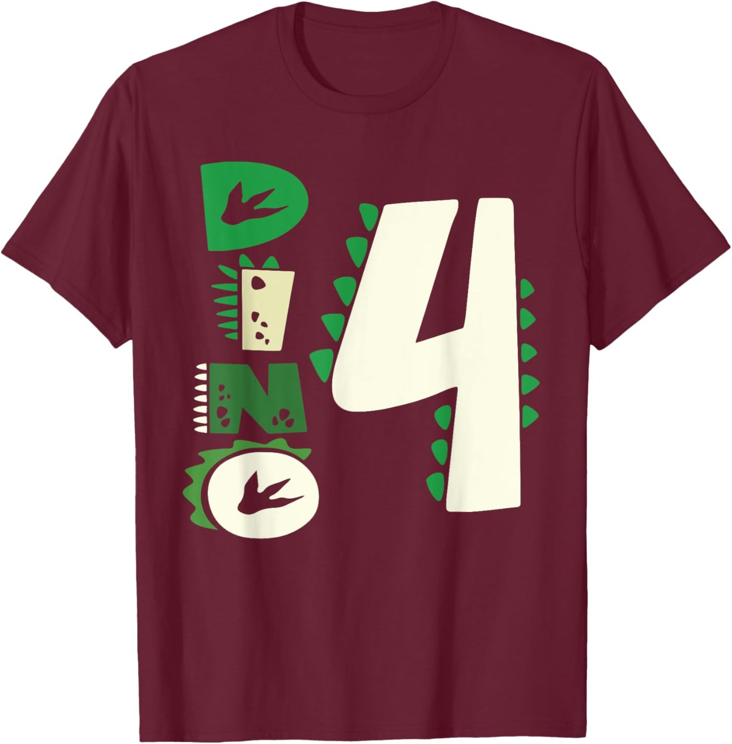 Dino Four Birthday Saurus Dinosaur Birthday Mom Dad Kids T-Shirt - T-Shirt | Maroon