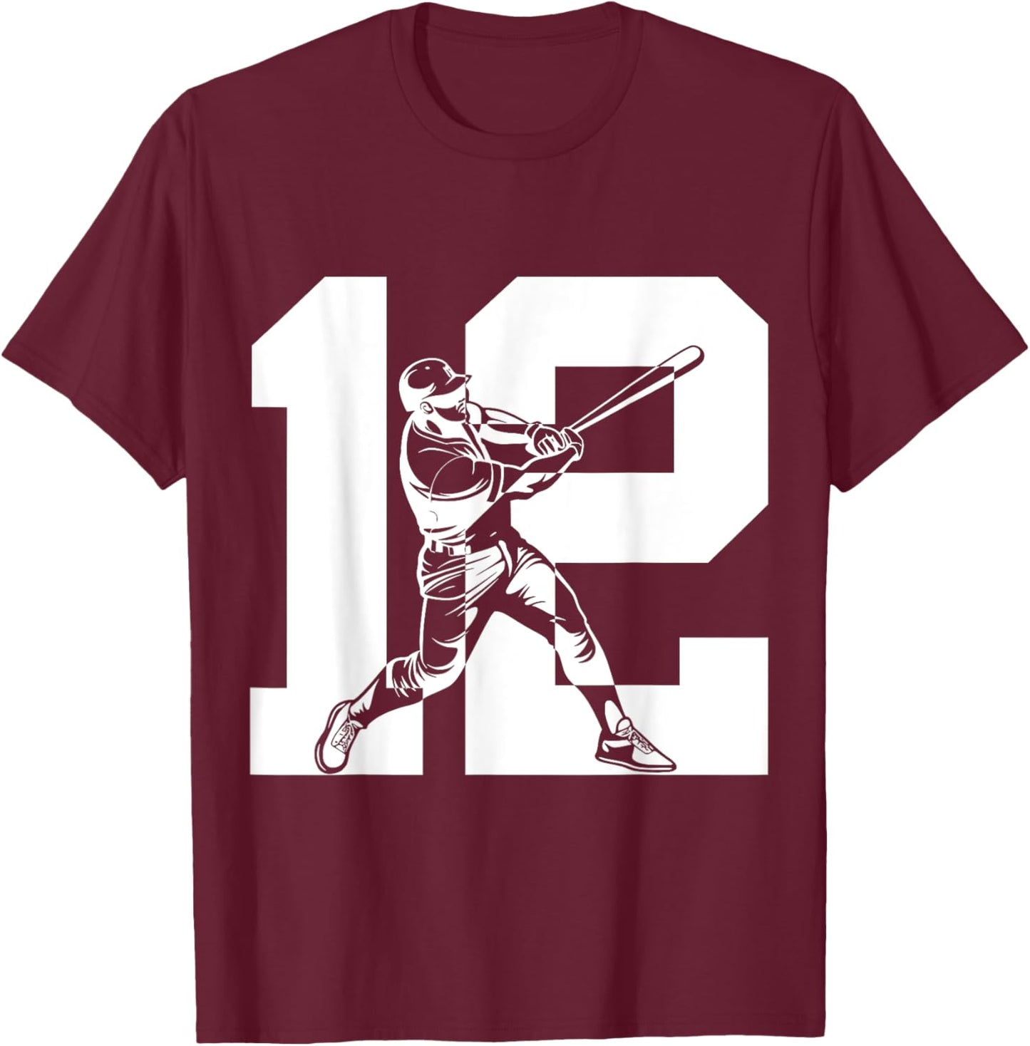 Number 12 Years Baseball 12th Birthday T-Shirt - T-Shirt | Maroon