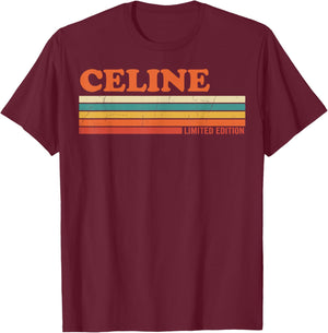 Celine Retro Prénom personnalisé Rayures Vintage T-Shirt - T-Shirt | Maroon