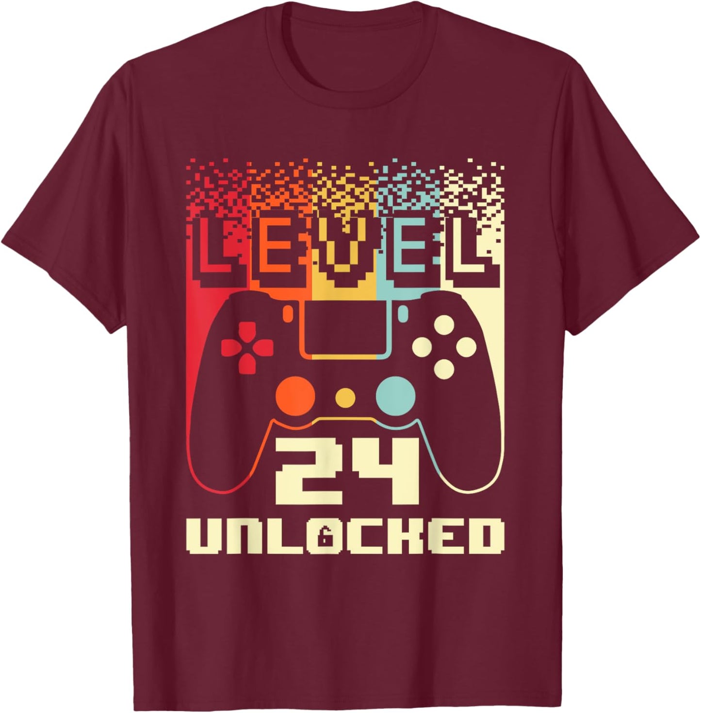 24th Birthday Level 24 Unlocked Gamer 24 Year Old T-Shirt - T-Shirt | Maroon