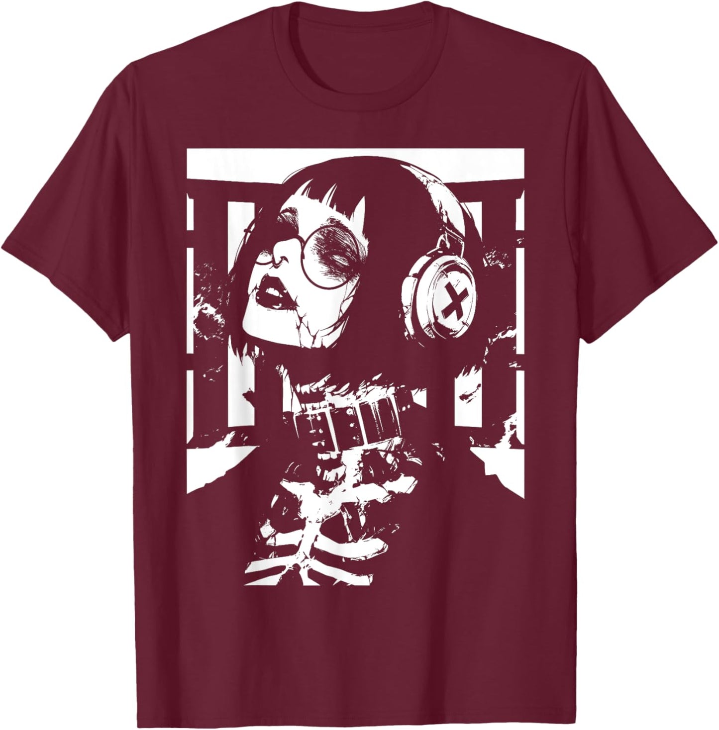 Horror Techwear Ghoul Girl Cybergoth Gothic Anime Manga T-Shirt - T-Shirt | Maroon