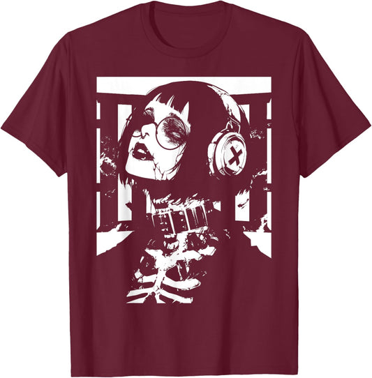 Horror Techwear Ghoul Girl Cybergoth Gothic Anime Manga T-Shirt - T-Shirt | Maroon
