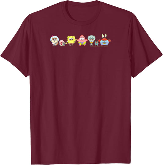 Spongebob Squarepants - Bikini Bottom Cute Characters T-Shirt - T-Shirt | Maroon