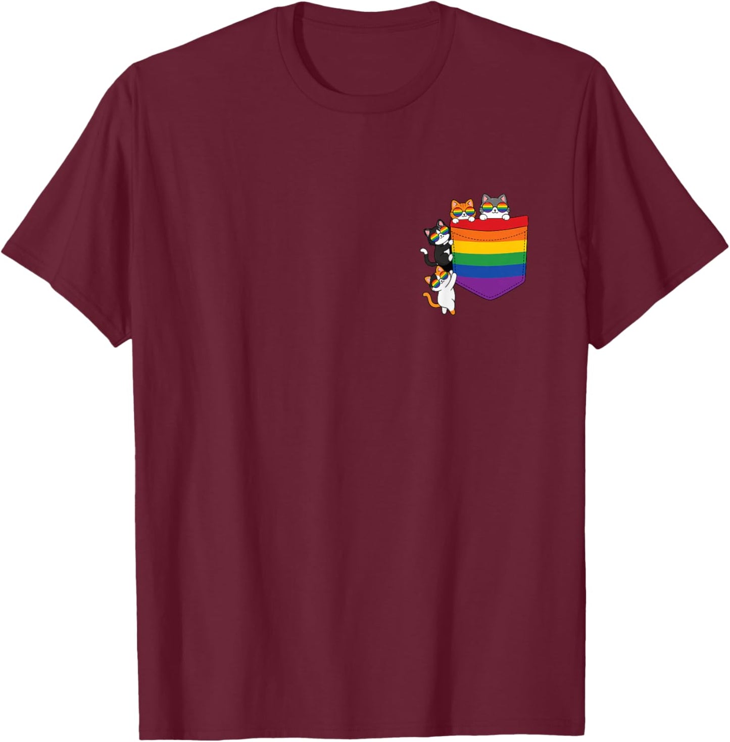 Lustiges Pocket Rainbow Cat Pride Queer Gay CSD Party LGBTQ T-Shirt - T-Shirt | Maroon