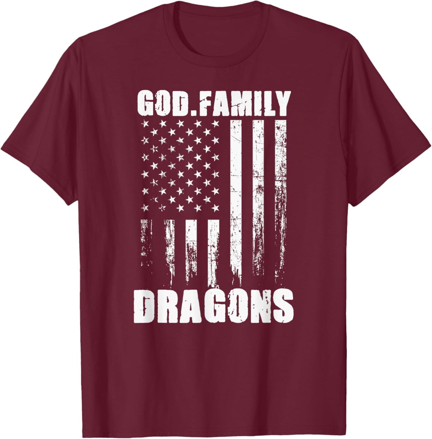 New Palestine Dragons God. Family. Vintage USA Flag T-Shirt - T-Shirt | Maroon
