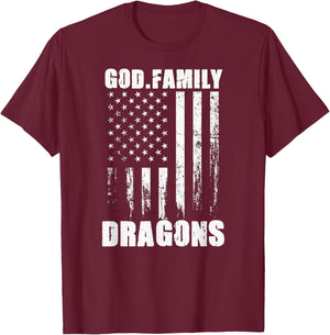 New Palestine Dragons God. Family. Vintage USA Flag T-Shirt - T-Shirt | Maroon