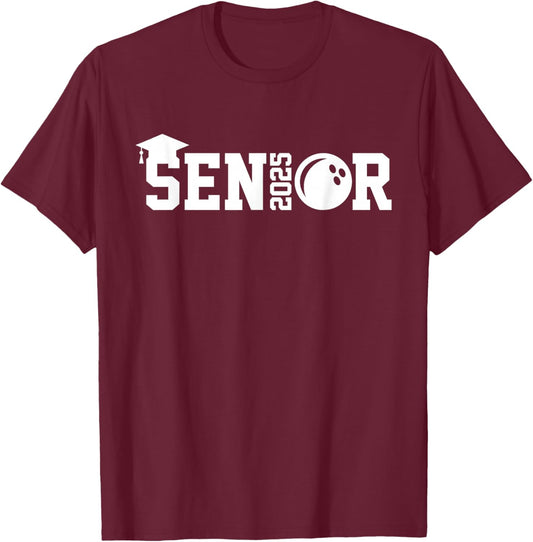 Senior 2025 Bowling Player Class Of 2025 Graduation Seniors T-Shirt - T-Shirt | Maroon