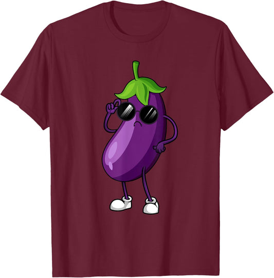 Cool Eggplant Art Women Kid Vegetable Eggplant Lover T-Shirt - T-Shirt | Maroon