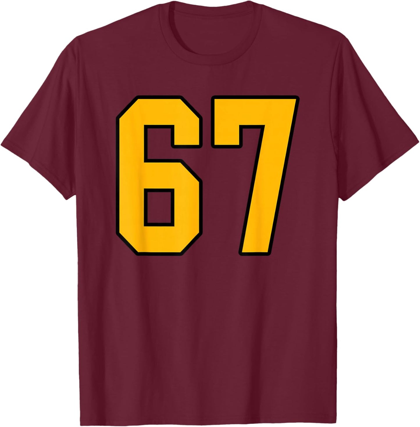 Gold and Black Sports Number 67 Jersey Uniform Player T-Shirt - T-Shirt | Maroon