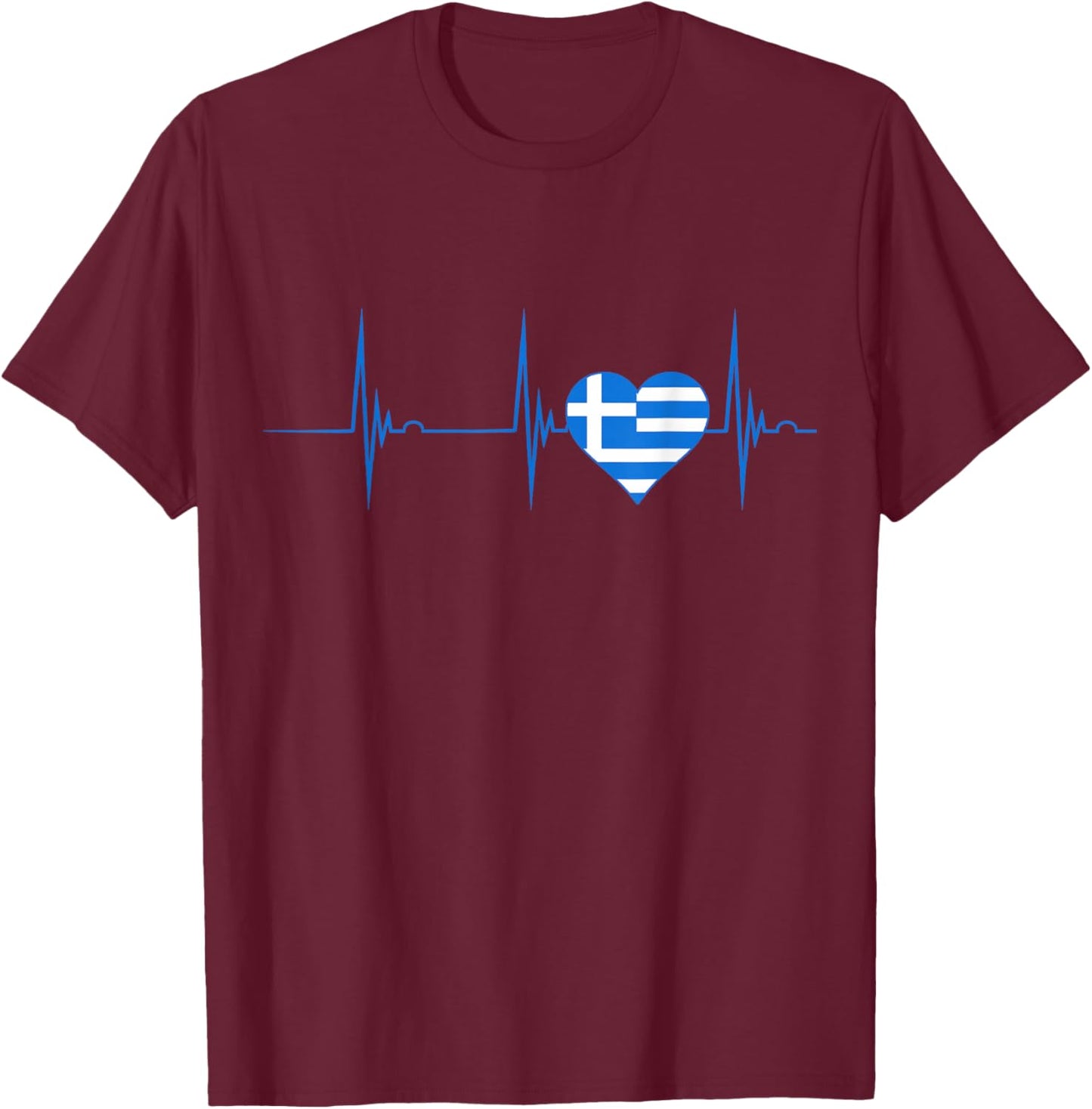 Greece Heartbeat EKG Pulse Greek Flag Heart Greek Pride T-Shirt - T-Shirt | Maroon