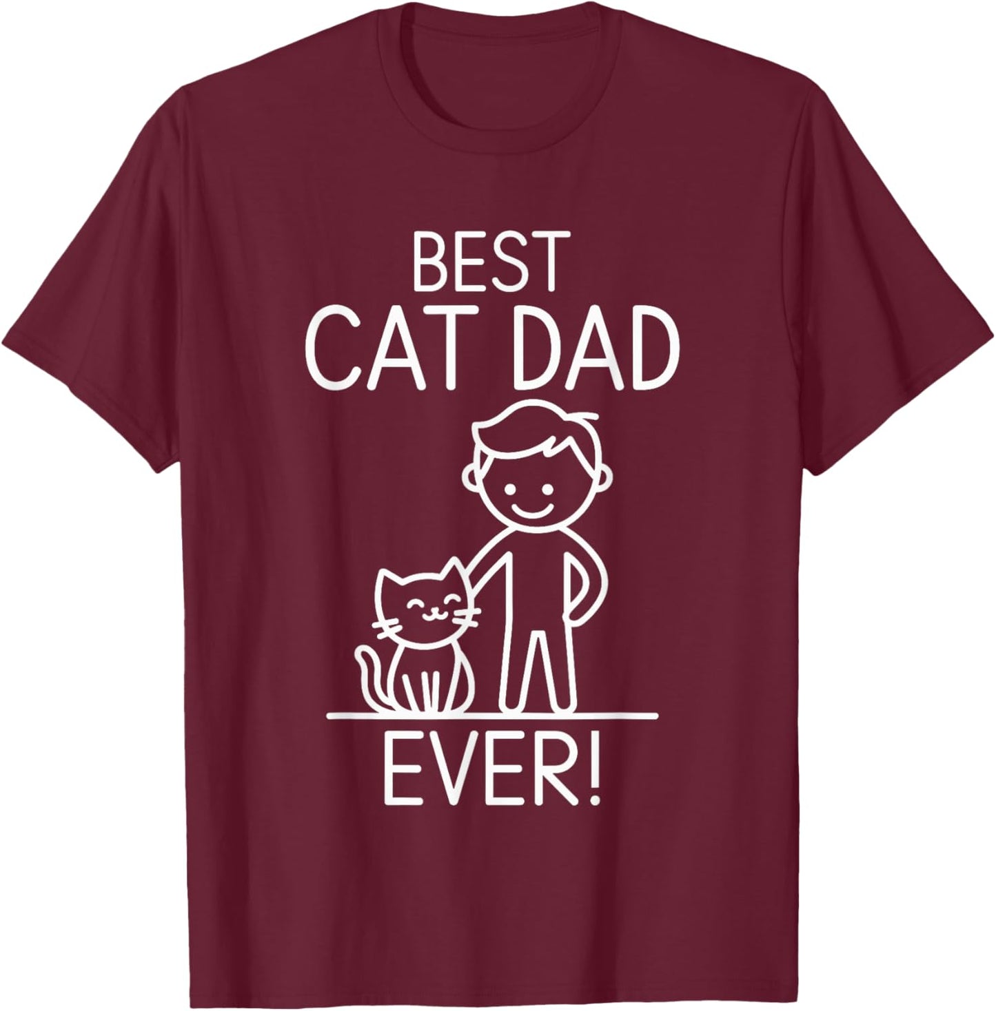 Best Cat Dad Ever Fun Line Art Illustration T-Shirt - T-Shirt | Maroon