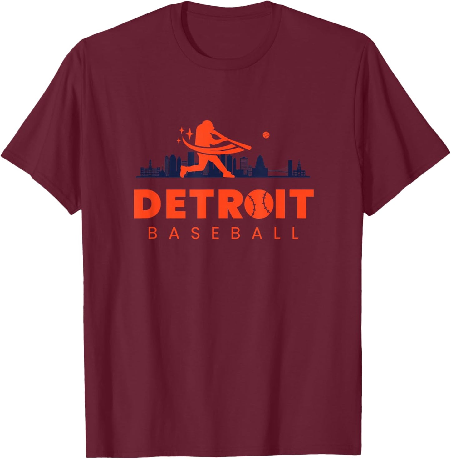 Detroit Baseball Vintage Minimalist Retro Baseball Lover T-Shirt - T-Shirt | Maroon