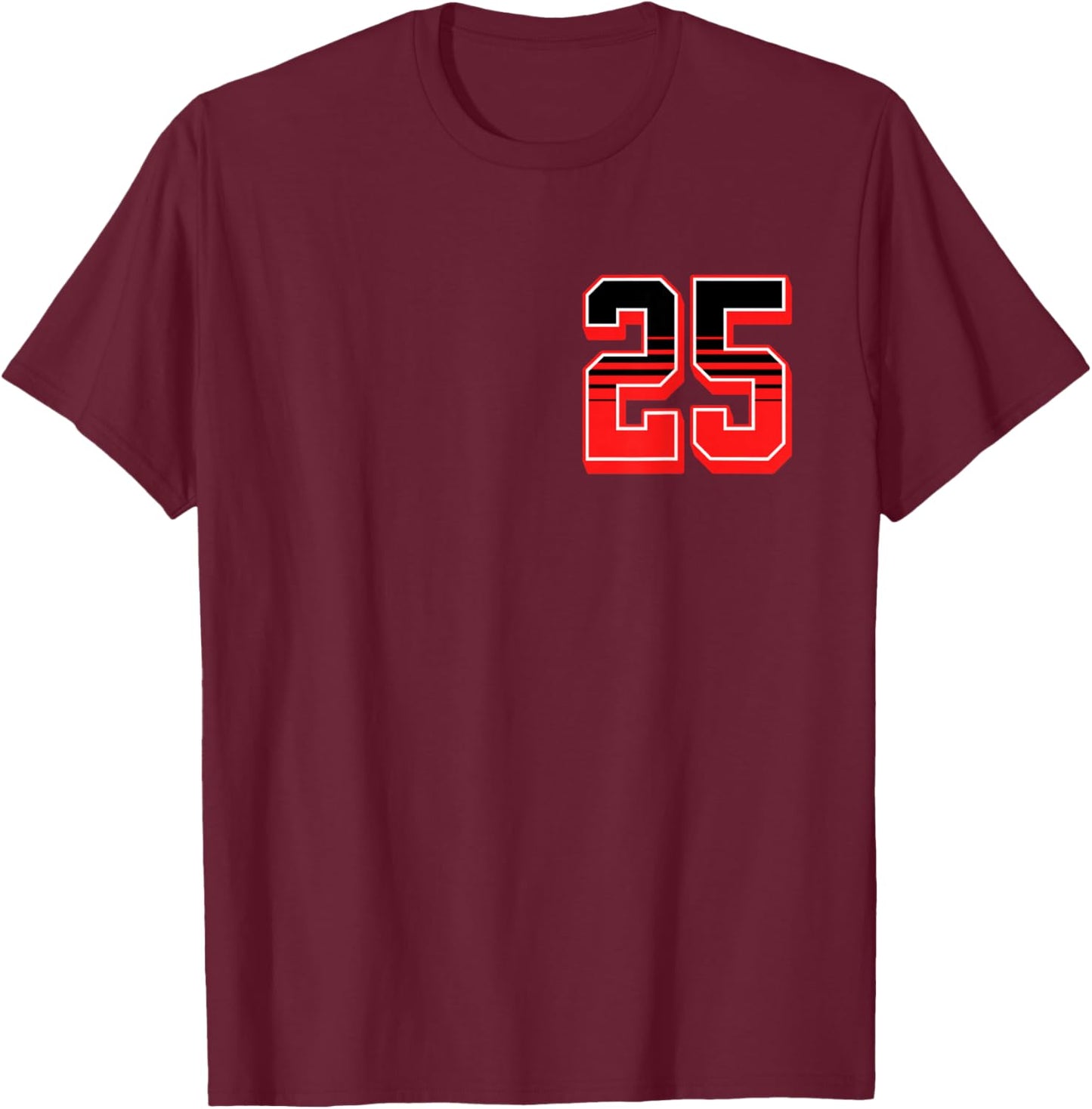 Red Black Sports Team Number #25 T-Shirt - T-Shirt | Maroon