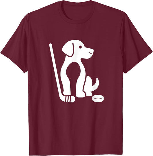 Cute Dog Hockey Lover Minimalist Design T-Shirt - T-Shirt | Maroon