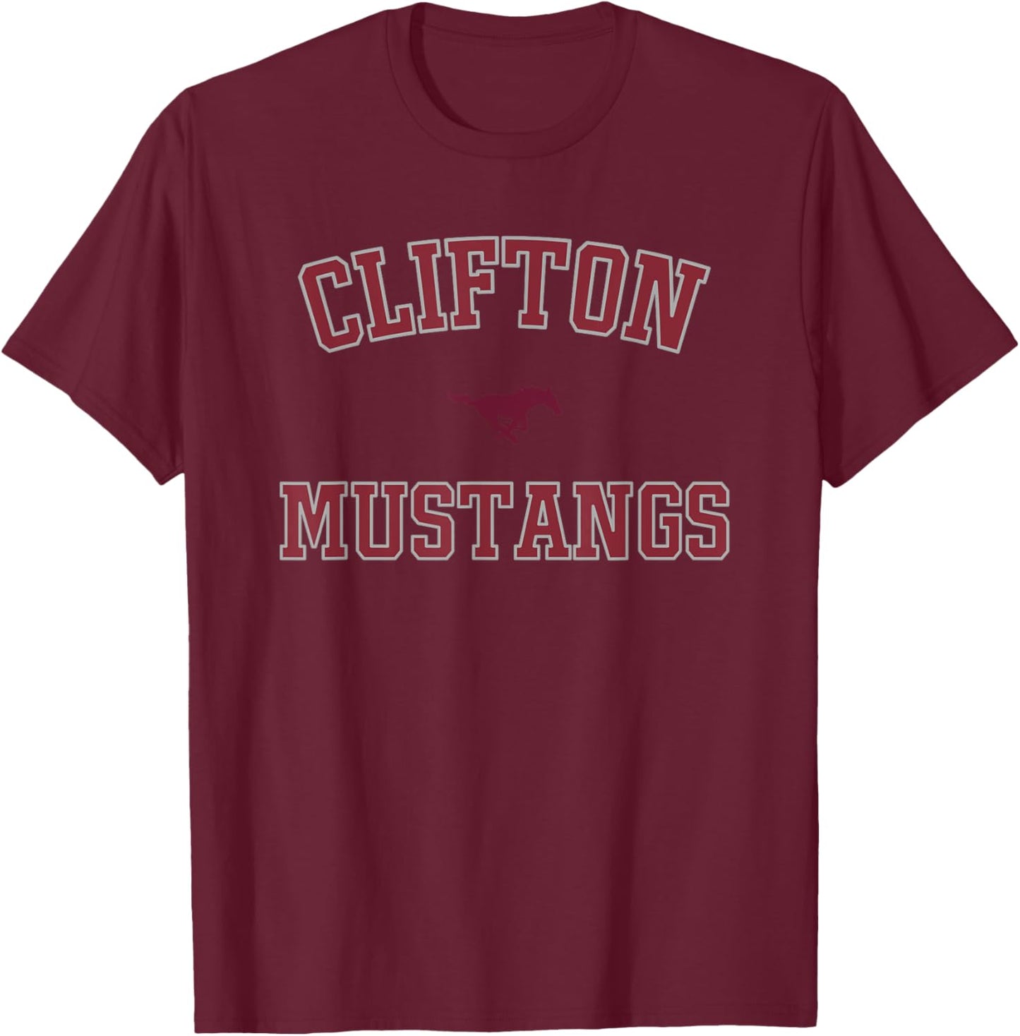 Clifton Mustangs Logo Varsity HS T-Shirt - T-Shirt | Maroon