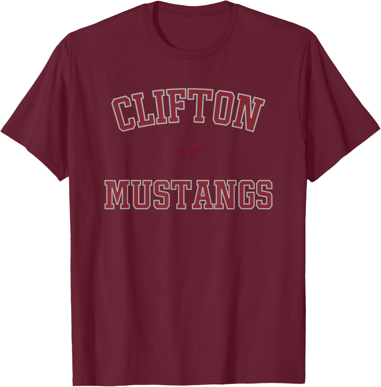 Clifton Mustangs Logo Varsity HS T-Shirt - T-Shirt | Maroon