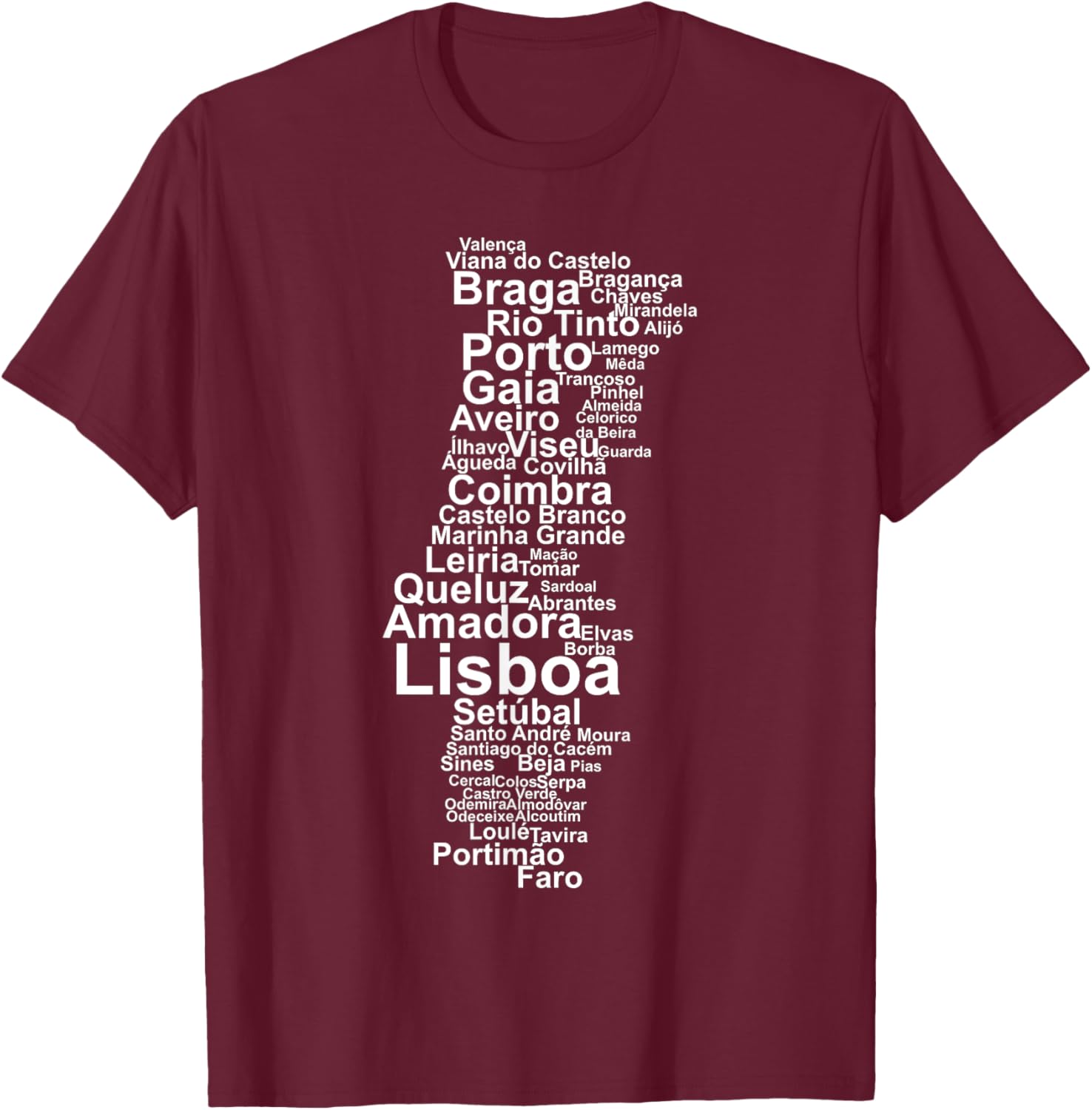 Portugal Outline, Portugal Towns, Portugal Travel, Portugal T-Shirt - T-Shirt | Maroon