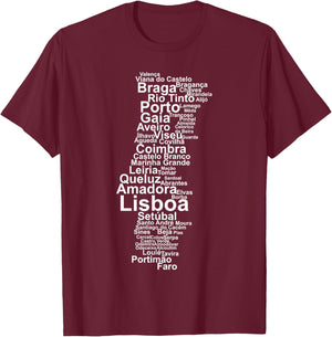 Portugal Outline, Portugal Towns, Portugal Travel, Portugal T-Shirt - T-Shirt | Maroon