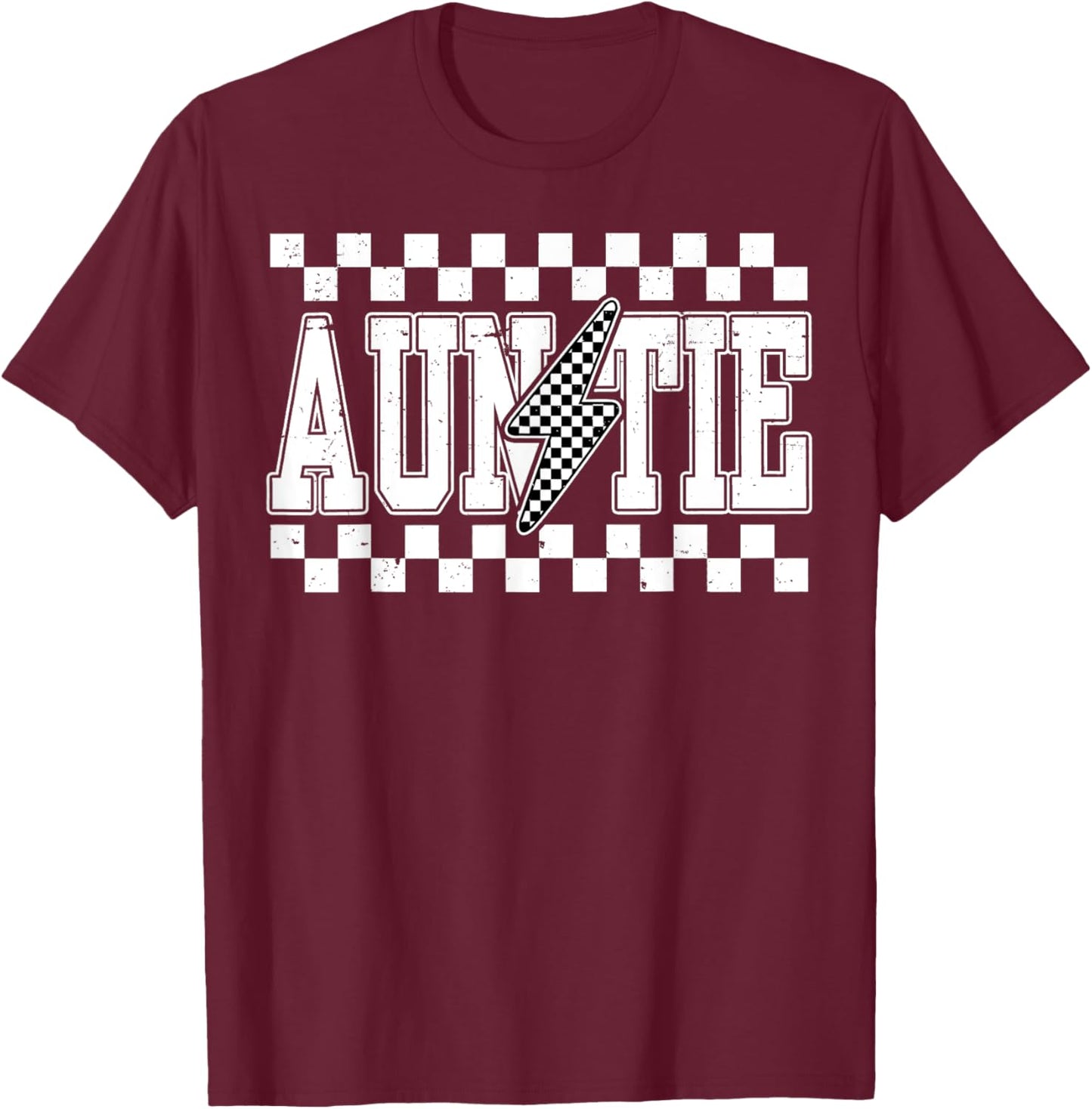 Retro Lightning Auntie Checkered Funny Auntie Men T-Shirt - T-Shirt | Maroon