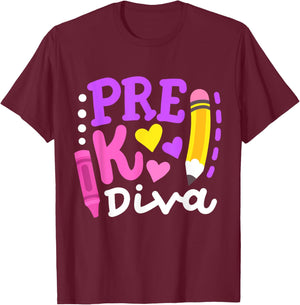 Pre-K Diva Funny Welcome Back To School Teachers Girls Kids T-Shirt - T-Shirt | Maroon