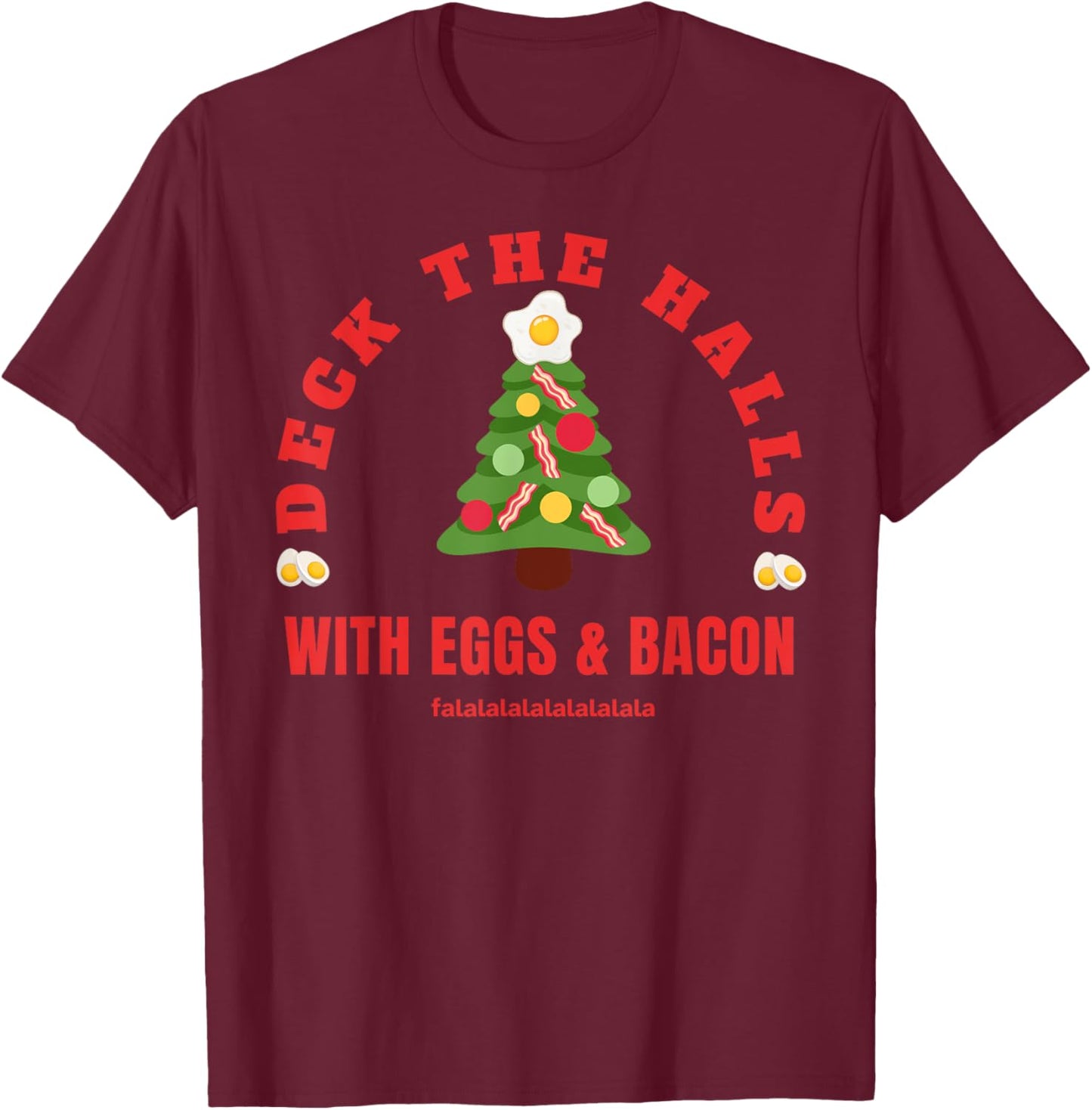 GoodVibesMarketPlace Keto Carnivore Christmas - Black, X-Small, -Adults, Short Sleeve, , Holiday Bacon and Eggs Pattern for Meat Lovers, Carnivore Diet Enthusiasts T-Shirt - T-Shirt | Maroon