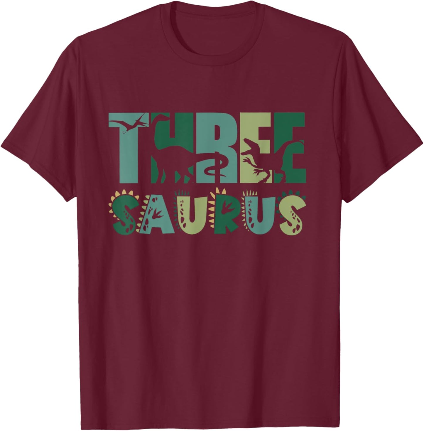 Three Saurus 3rd Birthday Dinosaur Boy Toddler Kids T-Shirt - T-Shirt | Maroon