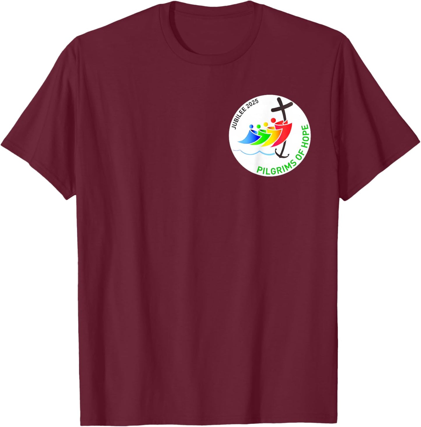 Catholic Jubilee 2025 Stained Glass Pilgrims Of Hope T-Shirt - T-Shirt | Maroon