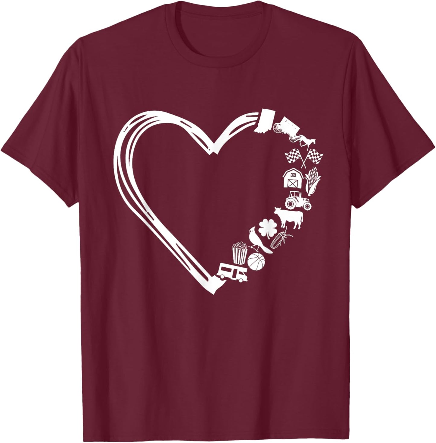 I Love the State of Indiana Heart T-Shirt - T-Shirt | Maroon