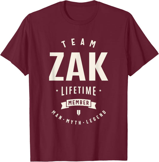 Team Zak Lifetime Member Funny Name Zak T-Shirt - T-Shirt | Maroon