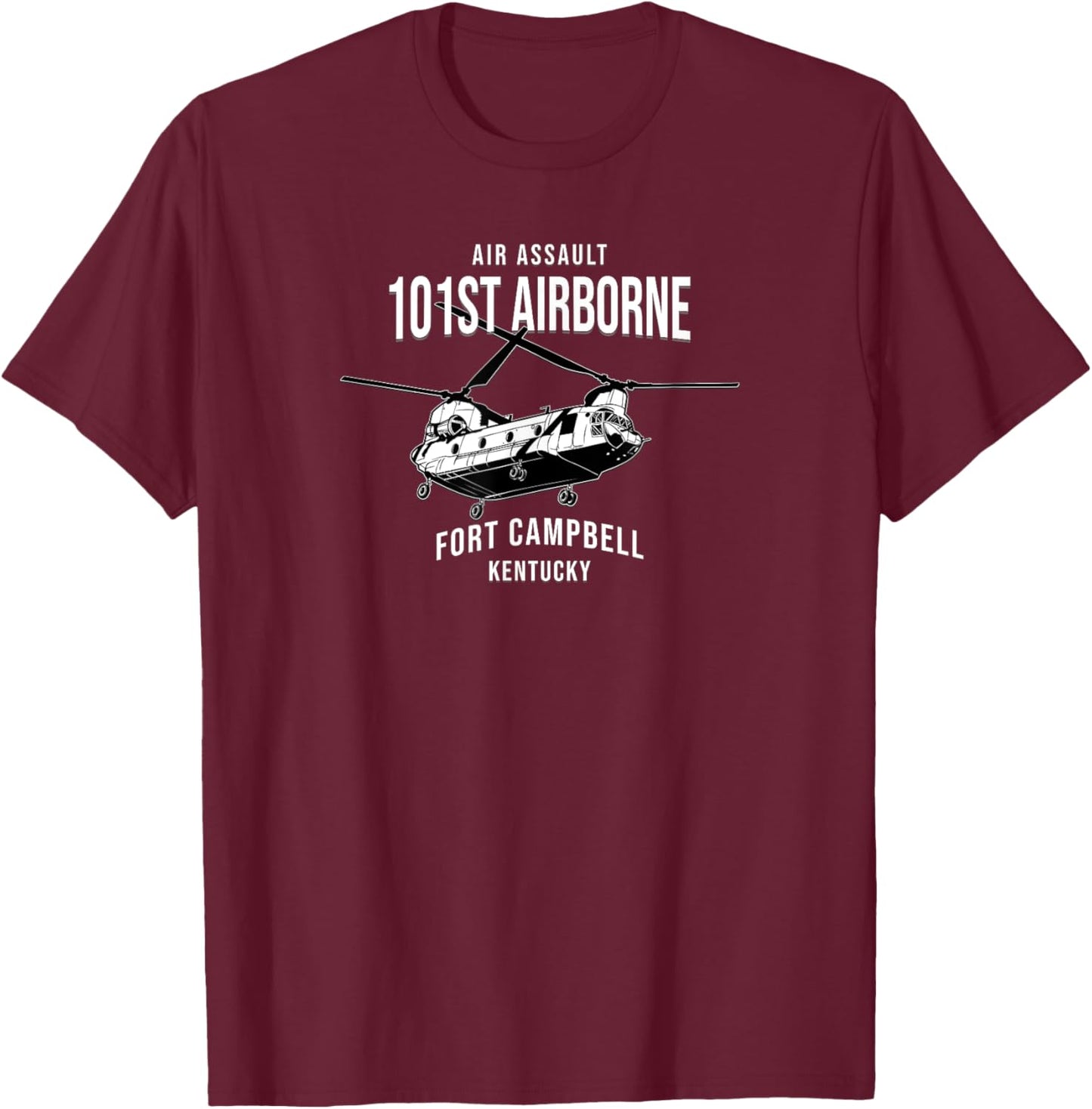 101st Airborne Division Fort Campbell Kentucky Helicopter T-Shirt - T-Shirt | Maroon