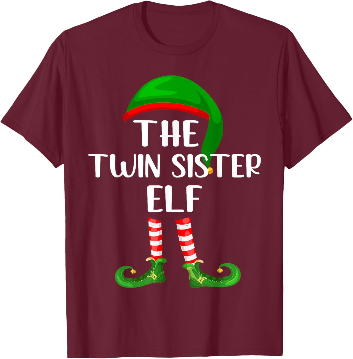 Matching Family Group The Twin Sister Elf Christmas T-Shirt - T-Shirt | Maroon