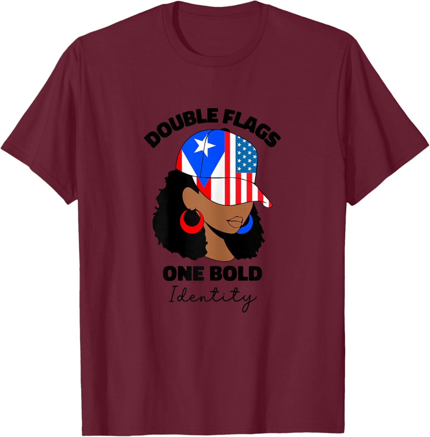 African American Puerto Rican Girl Afro Puerto Rico PR Flag T-Shirt - T-Shirt | Maroon