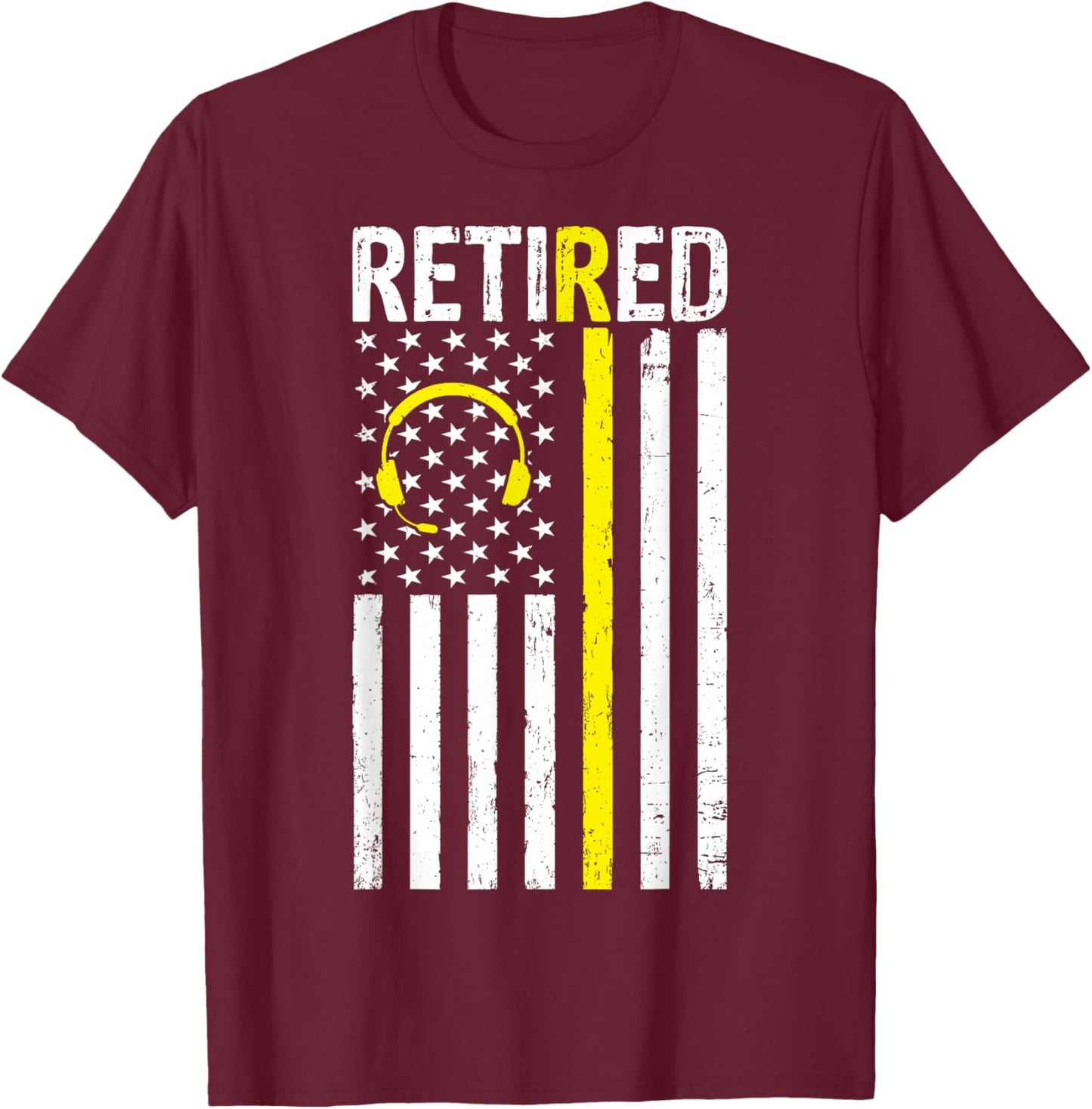 Retired 911 Dispatcher - USA Flag 911 Operator Retirement T-Shirt - T-Shirt | Maroon