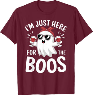 I’m Just Here for the Boos Funny Halloween Drinking Ghost T-Shirt - T-Shirt | Maroon