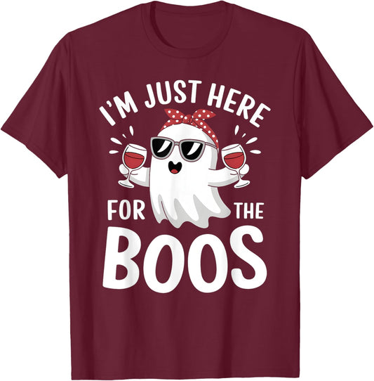 I’m Just Here for the Boos Funny Halloween Drinking Ghost T-Shirt - T-Shirt | Maroon