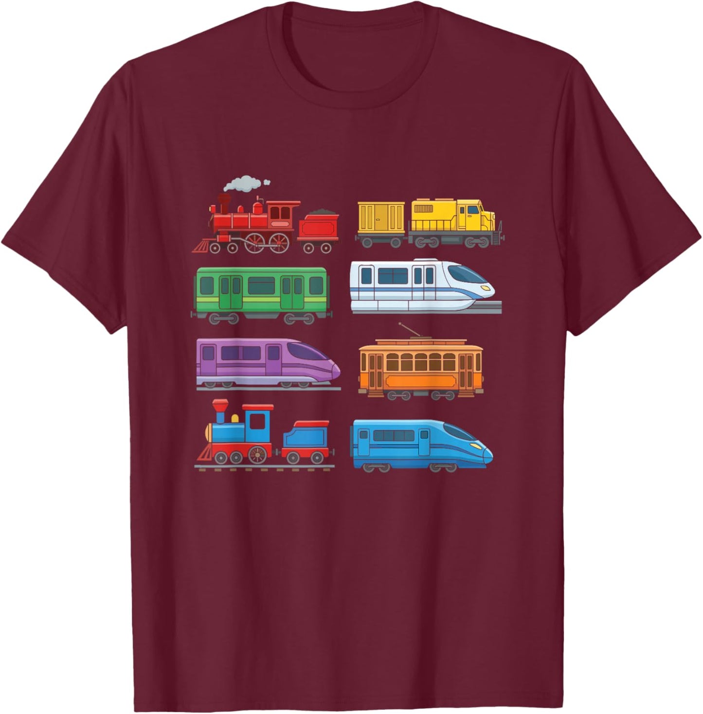 Colourful Railway Trains Locomotives Retro Modern Children's T-Shirt - T-Shirt | Maroon