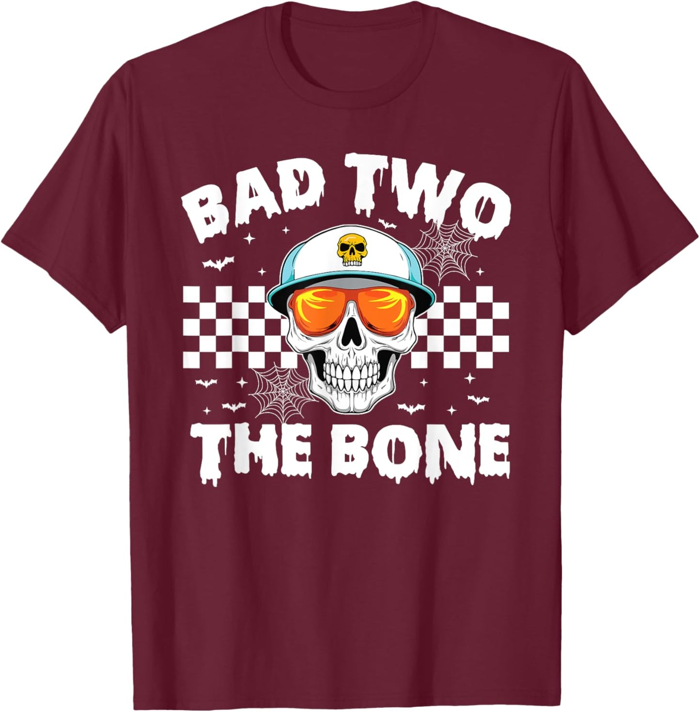 Bad To The Bone Skeleton Halloween TWO Birthday Toddler Kids T-Shirt - T-Shirt | Maroon